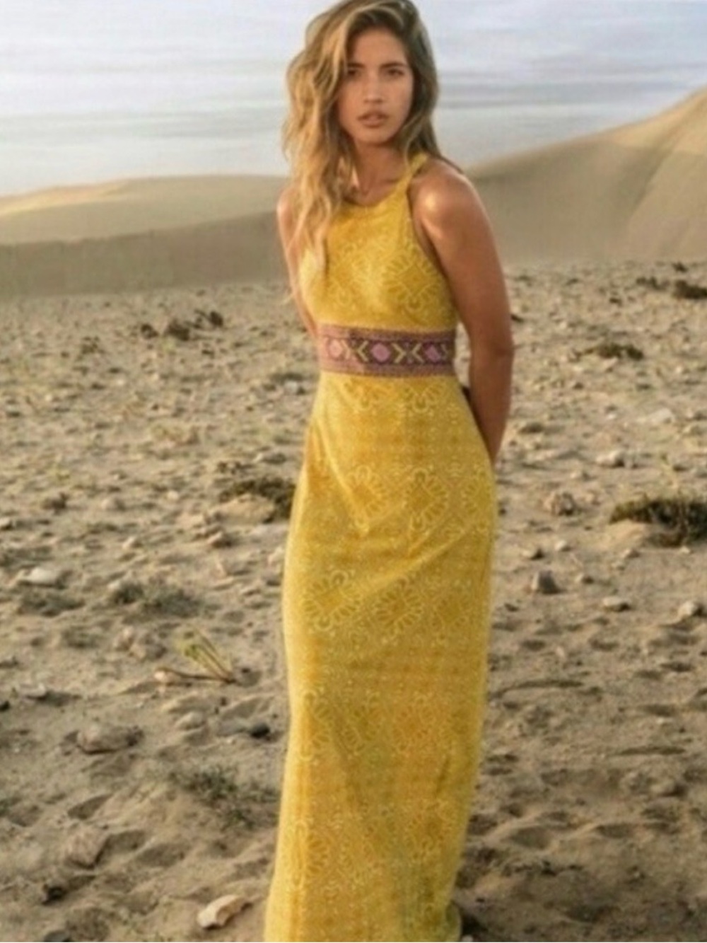 Prana Skye Dress Marigold Yellow Halter Maxi Dress Small